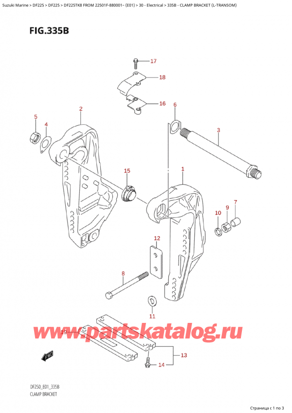����� ��������, �� �����, Suzuki Suzuki DF225TK8 XX/ XXX FROM 22501F-880001~ (E01) ������ 2008 ����, Clamp Bracket (LTransom) / ��������� ������ (LTransom)