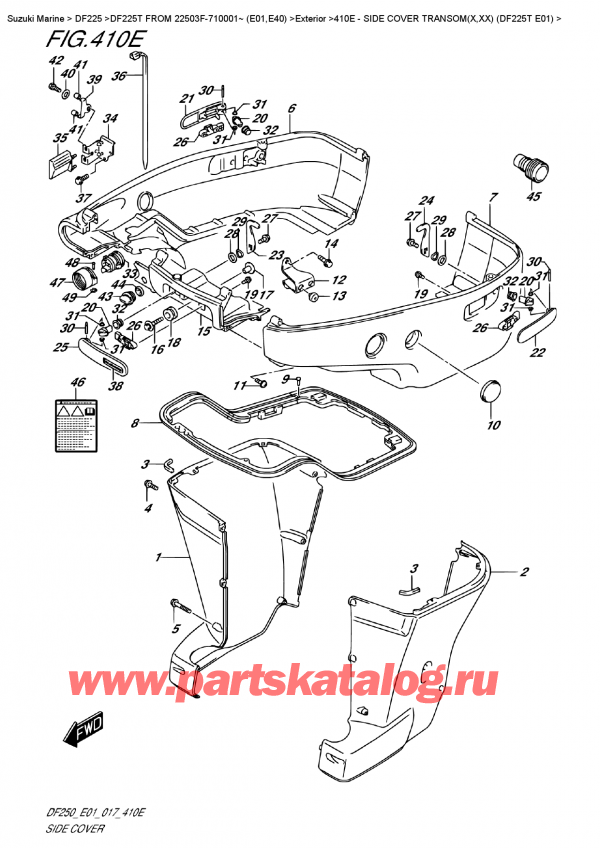 ,    , SUZUKI DF225T X/XX FROM 22503F-710001~ (E01), Side  Cover  Transom(X,xx)  (Df225T  E01)