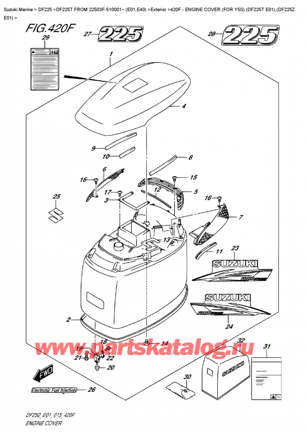 ����� ��������, �� �������� �����, Suzuki DF225T X / XX FROM 22503F-510001~ (E01), Engine Cover  (For  Y5S)  (Df225T  E01),(Df225Z  E01) - ������ ��������� (�����) (��� ������� ������ �����) (Df225T E01), (Df225Z E01)