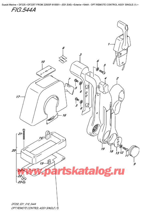 ��������� ������������ ��������, �� ��������� �����, Suzuki DF225T X/XX FROM 22503F-810001~ (E01), Opt:remote  Control  Assy  Single  (1) / ������������� ���������� � �����, ��������� (1)