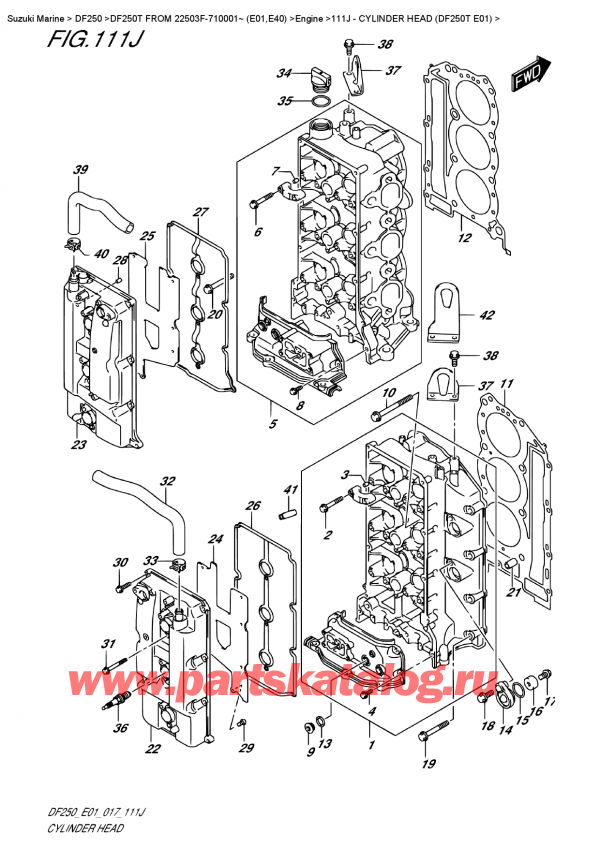 ��������, �� ��������� �����, Suzuki DF250T X/XX FROM 25003F-710001~ (E01) ������ 2017 ����, Cylinder Head  (Df250T  E01)