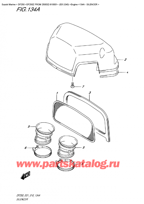 ��������, �� ��������� ���������, SUZUKI DF250Z X/XX FROM 25003Z-610001~ (E01), Silencer - ���������