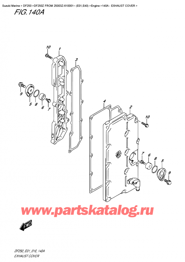 ��������, �� ���������, SUZUKI DF250Z X/XX FROM 25003Z-610001~ (E01) ������ 2016 ����, ����� ��������� ����� / Exhaust Cover