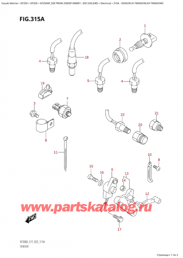  ,   , Suzuki Suzuki DF250AP X / XX FROM 25003P-040001~  (E01 020), Sensor (XTransom,XxTransom)
