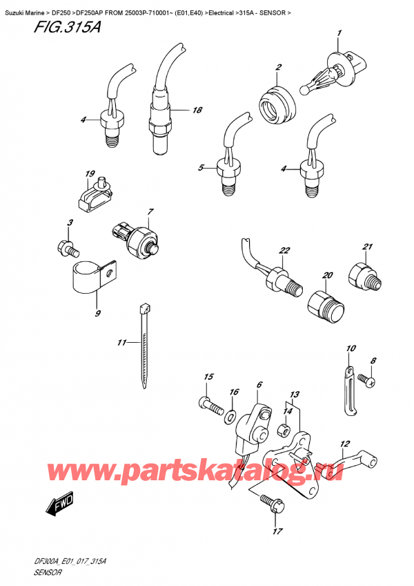 ��������� ��������, �� �������� ��������� �����, Suzuki DF250AP X / XX FROM 25003P-710001~ (E01) ������ 2017 ����, Sensor - ������