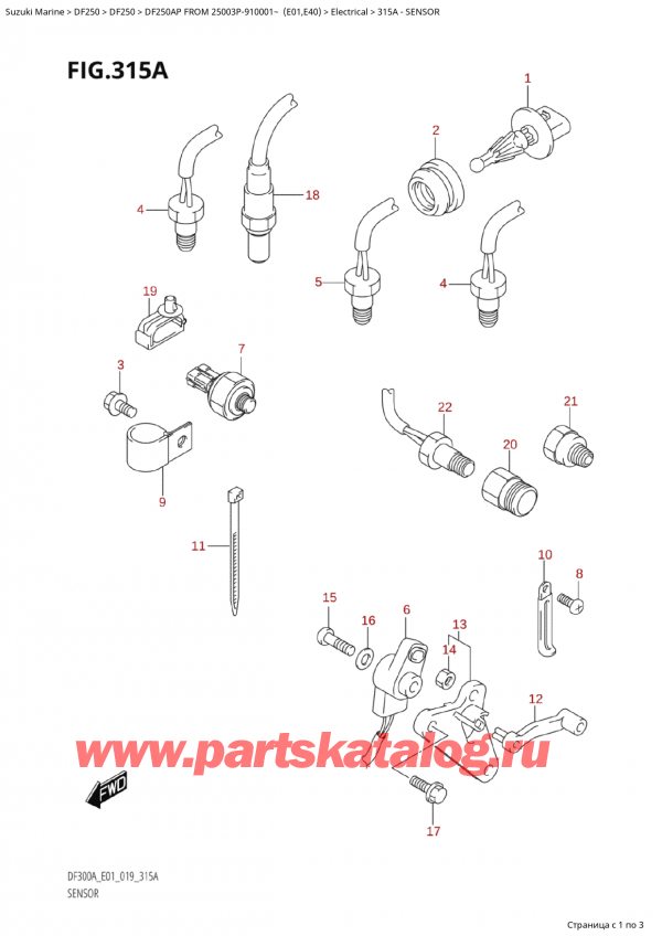  ,    , Suzuki  DF250AP X/XX FROM 25003P-910001~ (E01), Sensor - 