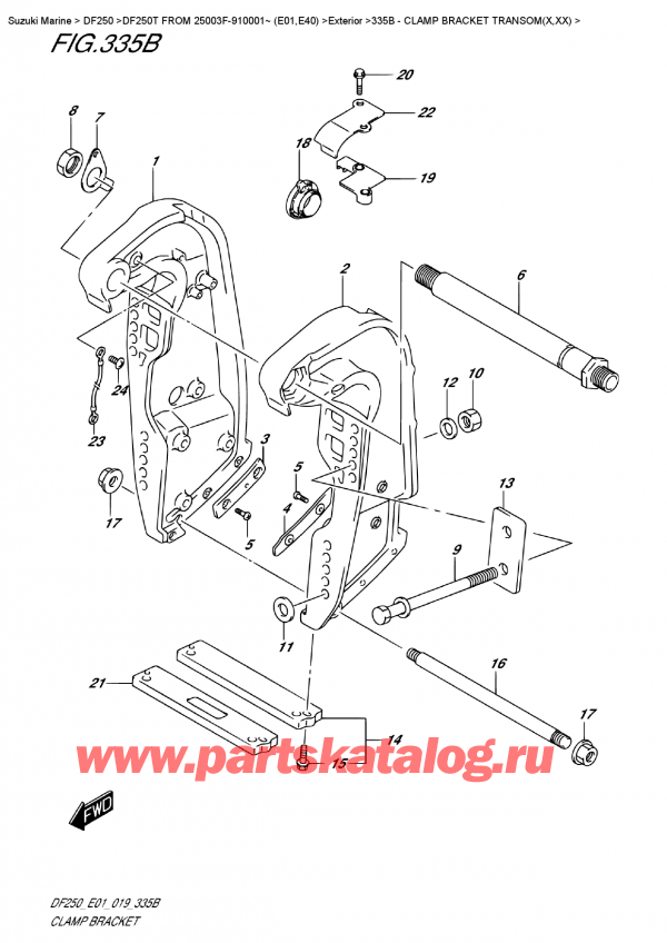   ,   , Suzuki DF250T X / XX FROM 25003F-910001~ (E01)  2019 ,   Transom (X, xx) / Clamp Bracket  Transom(X,xx)
