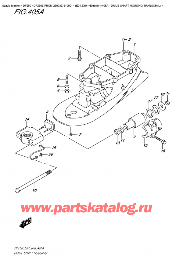 ������ ������������ ��������, �� ��������� ���������, Suzuki DF250Z X / XX FROM 25003Z-810001~ (E01), ������ ���� �������� Transom (L) / Drive Shaft  Housing  Transom(L)
