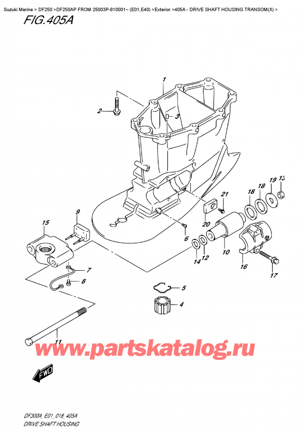 �������������, �� ���������, Suzuki DF250AP X / XX FROM 25003P-810001~ (E01), Drive Shaft  Housing  Transom(X)
