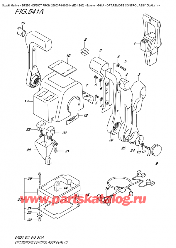 ��������� ��������, �� ��������� ���������, Suzuki DF250T X / XX FROM 25003F-910001~ (E01), Opt:remote  Control  Assy  Dual  (1)