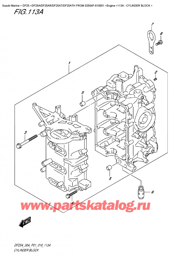   ,   , Suzuki DF25A S/L FROM 02504F-610001  , Cylinder  Block -  