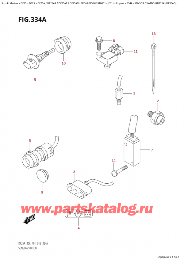  ,   ,  Suzuki DF25A S / L FROM 02504F-910001~ (E01 019), Sensor  /  Switch  (Df25A)(Df30Aq) /    (Df25A) (Df30Aq)