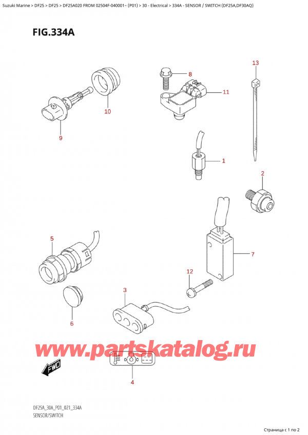 ,   ,  Suzuki DF25A S FROM 02504F-040001~ (P01 020)  2020 , Sensor / Switch (Df25A,Df30Aq) /    (Df25A, Df30Aq)