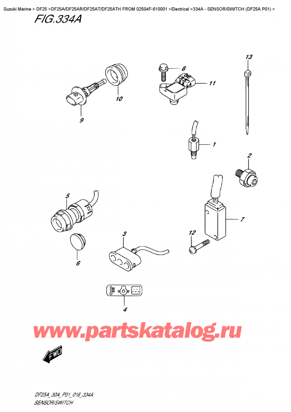   ,   , SUZUKI DF25A S/L FROM 02504F-610001  ,    (Df25A P01) - Sensor/switch  (Df25A  P01)