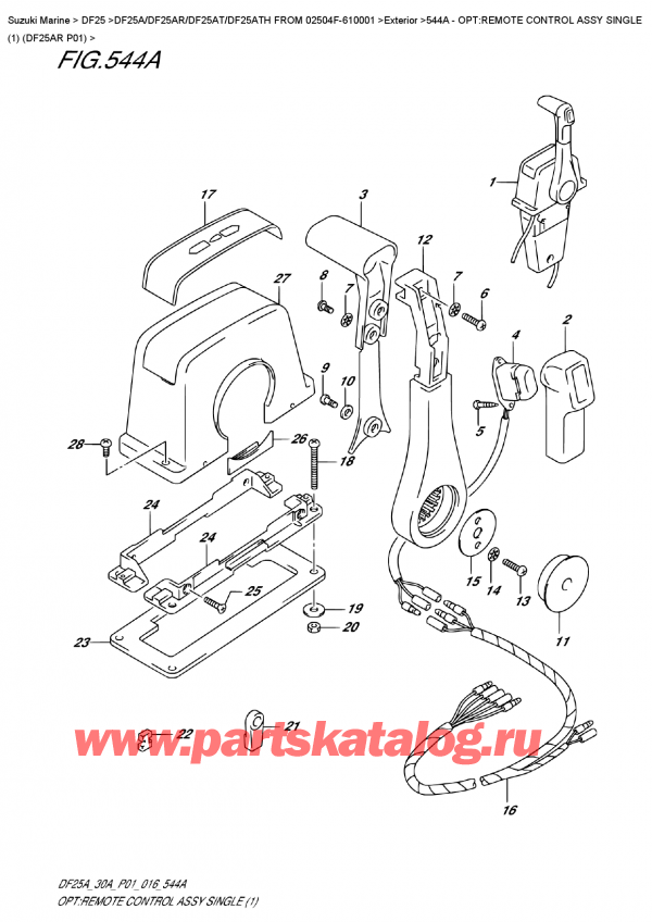  ,  , Suzuki DF25AR S/L FROM 02504F-610001    2016 ,    ,  (1) (Df25Ar P01) - Opt:remote  Control  Assy  Single  (1)  (Df25Ar  P01)