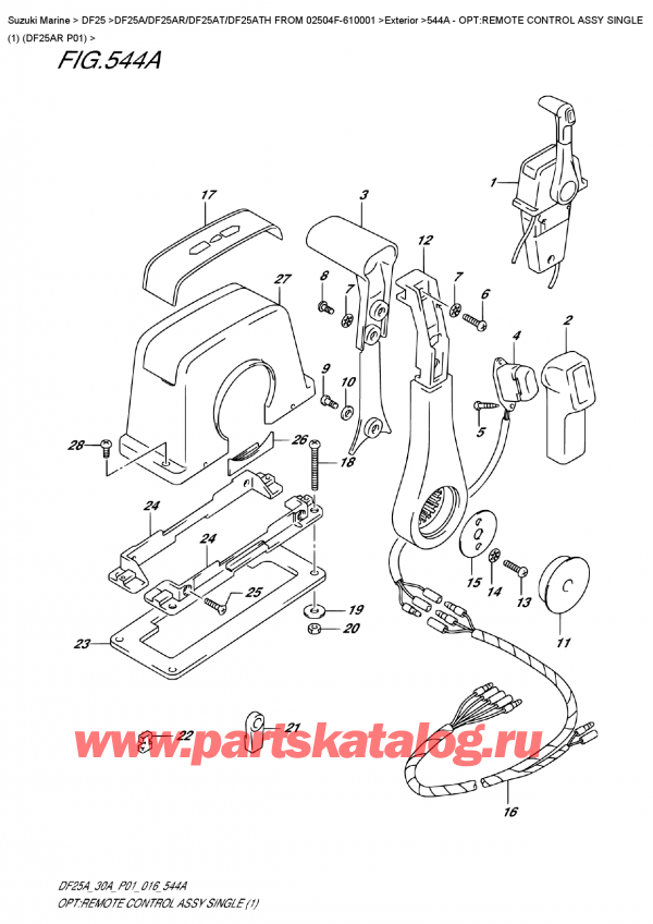 ,   , Suzuki DF25AR S/L FROM 02504F-610001  ,    ,  (1) (Df25Ar P01) - Opt:remote  Control  Assy  Single  (1)  (Df25Ar  P01)