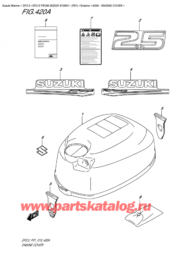   ,   , SUZUKI DF2.5S FROM 00252F-910001~ (P01)  2019 ,   () - Engine  Cover