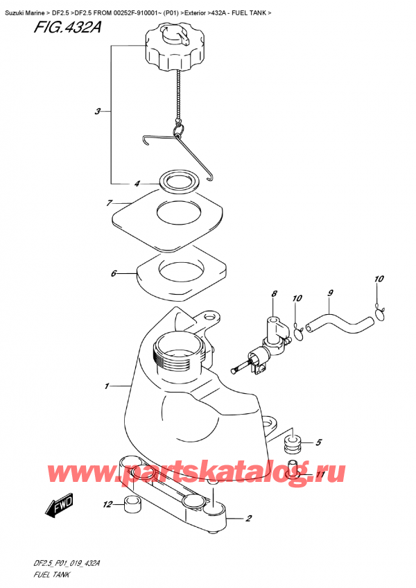 ������ �������������, �� �����, Suzuki DF2.5S FROM 00252F-910001~ (P01) ������ 2019 ����, Fuel  Tank - ��������� ���