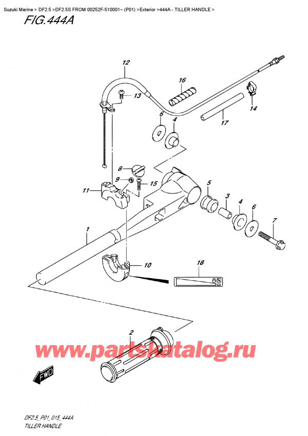 �������������, �� �������� �����, Suzuki DF2.5S FROM 00252F-510001~ (P01), ������� - Tiller  Handle