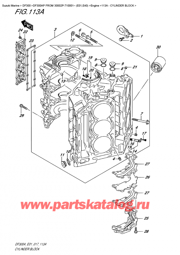 ��������� ��������, �� ��������� ���������, Suzuki DF300AP X/XX FROM 30002P-710001~ (E01)   ������ 2017 ����, Cylinder Block