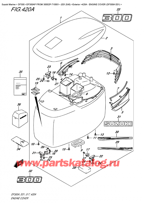 ��������� ��������, �� ��������� ���������, SUZUKI DF300AP X/XX FROM 30002P-710001~ (E01)  , Engine Cover  (Df300A  E01)