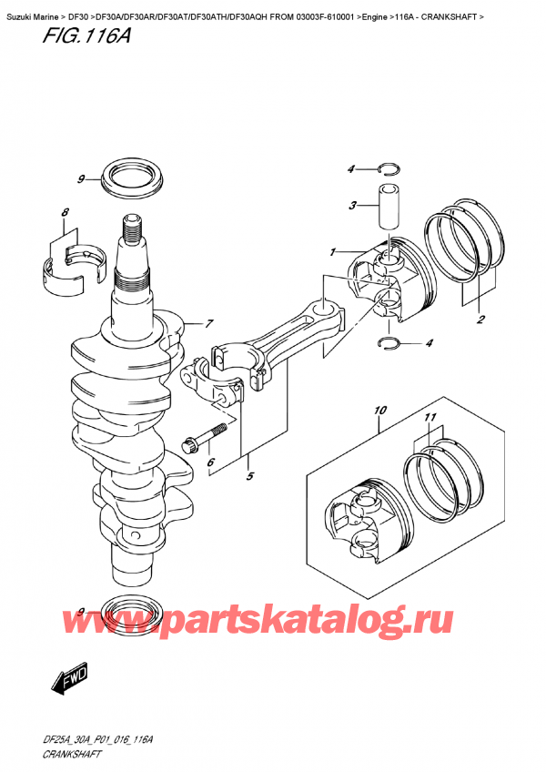 ��������� ��������, �� �������� �����, Suzuki Suzuki DF30A S / L FROM 03003F-610001 (P40) - 2016, Crankshaft