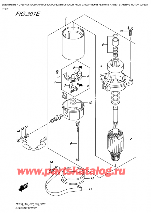 ,   , Suzuki Suzuki DF30A S / L FROM 03003F-610001 (P40) - 2016  2016 , Starting  Motor  (Df30A  P40)