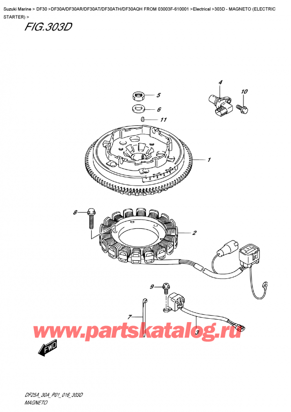 ��������� ������������ ��������, �� �������� �����, SUZUKI DF30A ARS / ARL FROM 03003F-610001 P01 2016 ������ 2016 ����, Magneto  (Electric  Starter)