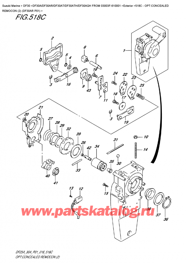 ��������� ������������ ��������, �� �������� �����, Suzuki DF30A ARS / ARL FROM 03003F-610001 P01 2016 ������ 2016 ����, Opt:concealed  Remocon  (2)  (Df30Ar  P01)