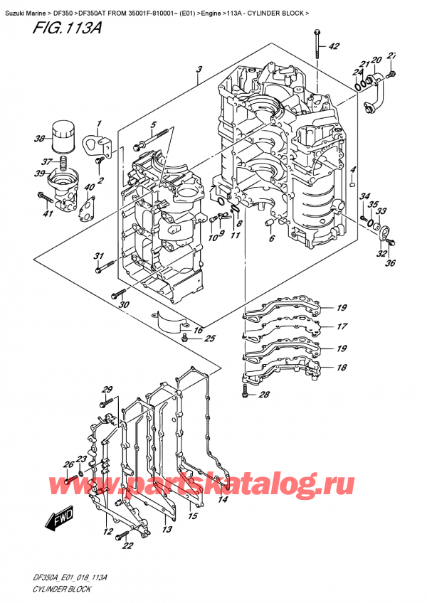  ,   , Suzuki DF350A TX / TXX FROM 35001F-810001~ (E01), Cylinder Block -  