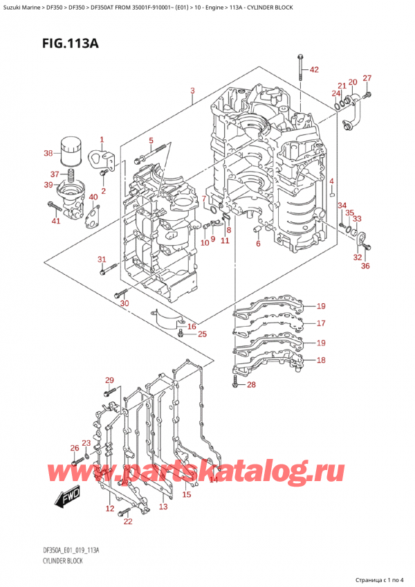  ,   , SUZUKI Suzuki DF350A TX / TXX FROM 35001F-910001~  (E01 019)  2019 , Cylinder Block /  