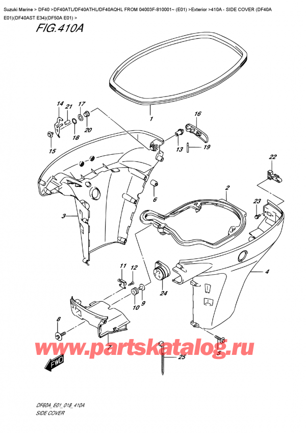 ������ �������������, �� ��������� ���������, SUZUKI DF40A TS/TL FROM 04003F-810001~ (E01), Side  Cover  (Df40A  E01)(Df40Ast  E34)(Df50A  E01)