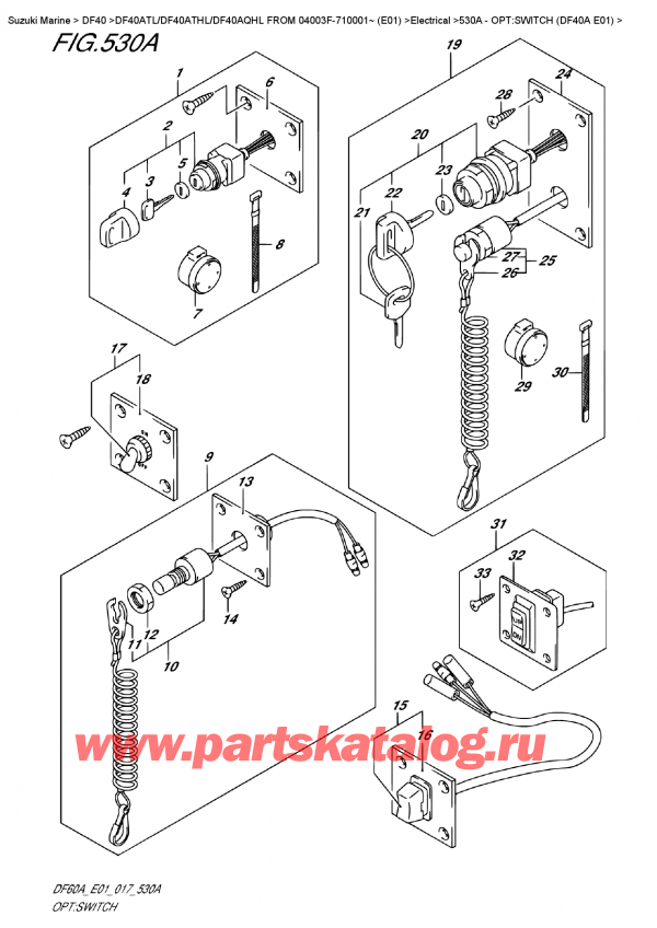 ������ ������������ ��������, �� �������� �����, Suzuki DF40A TS / TL FROM 04003F-710001~ (E01)  , Opt:switch  (Df40A  E01)