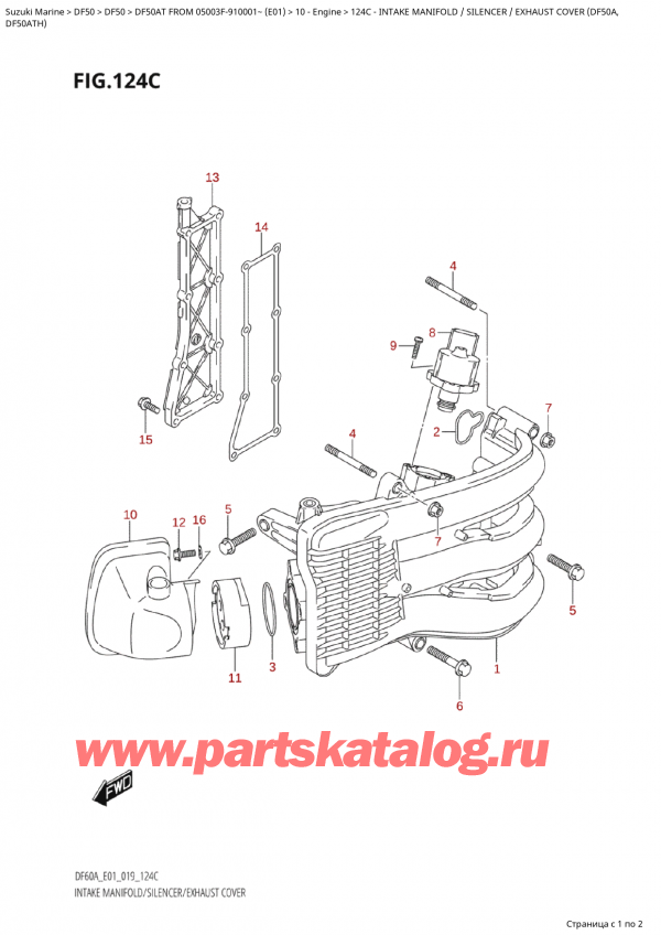   ,  , Suzuki Suzuki DF50A TS / TL FROM 05003F-910001~  (E01 019), Intake  Manifold  /  Silencer  /  Exhaust  Cover (Df50A, -   /  /    (Df50A,