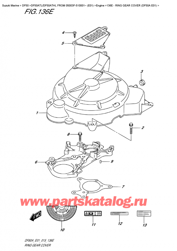   , , SUZUKI DF50A TS/TL FROM 05003F-510001~ (E01), Ring Gear  Cover  (Df50A  E01) /    (Df50A E01)