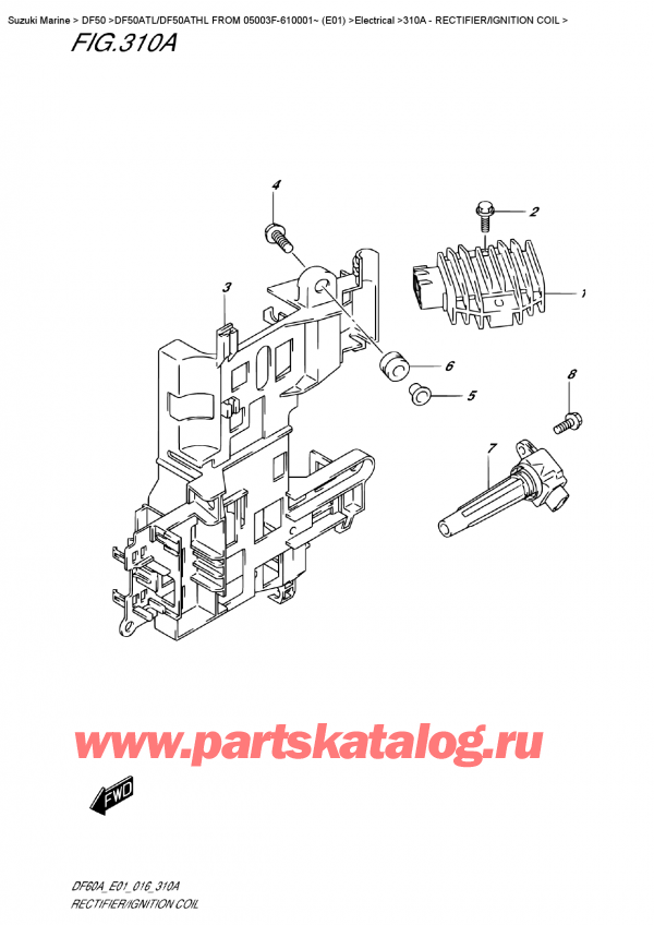 Комплектующие на двигатель Сузуки DF50A TL/TX FROM 05003F-610001~    (E01)   - Выпрямитель / Катушка зажигания Оригинальные запчасти, на подвесной мотор, Suzuki DF50A TL/TX FROM 05003F-610001~    (E01)  , Rectifier/ignition  Coil
