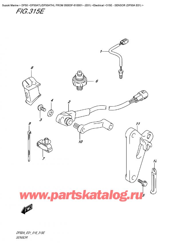 ��������, �� ��������� ���������, SUZUKI DF50A TL/TX FROM 05003F-610001~    (E01)   ������ 2016 ����, Sensor  (Df50A  E01)