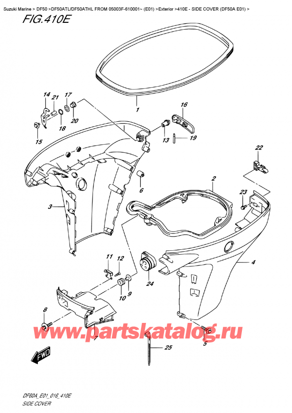 ����� ��������, �� ��������� �������� �����, SUZUKI DF50A TL/TX FROM 05003F-610001~    (E01)   ������ 2016 ����, Side Cover  (Df50A E01) / ������� ������ (Df50A E01)