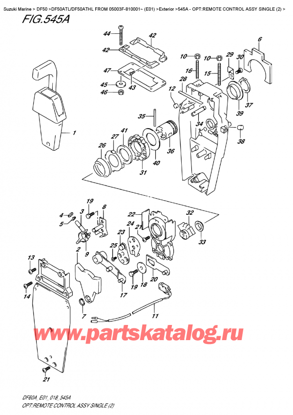 ��������� ��������, �� �������� ��������� �����, Suzuki DF50A TS/TL FROM 05003F-810001~ (E01) ������ 2018 ����, ������������� ���������� � �����, ��������� (2) / Opt:remote  Control  Assy  Single  (2)