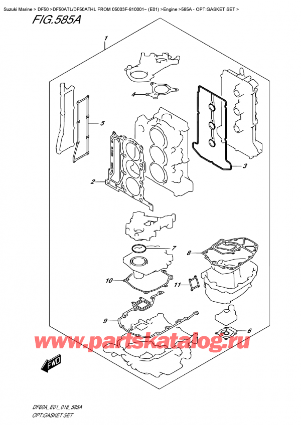  ,   , SUZUKI DF50A TS/TL FROM 05003F-810001~ (E01), Opt:gasket Set