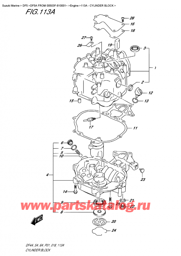 �������������, �� ��������� �������� ���������, Suzuki DF5A S/L FROM 00503F-810001~ , Cylinder  Block