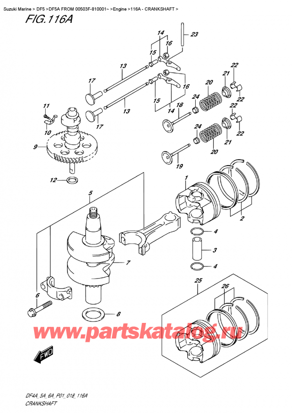  ,   , Suzuki DF5A S/L FROM 00503F-810001~   2018 , Crankshaft