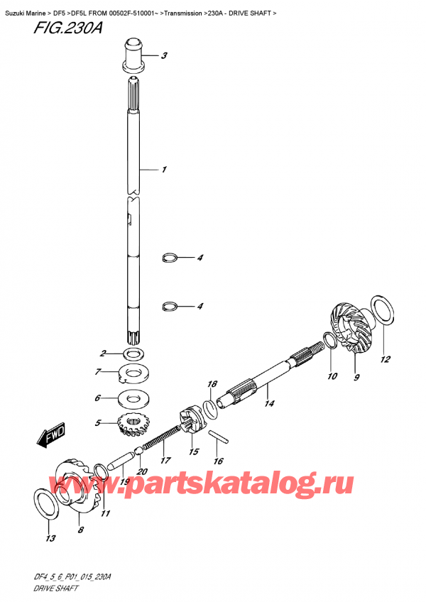  ,   , Suzuki DF5 S-L FROM 00502F-510001~ (P01), Drive  Shaft -   