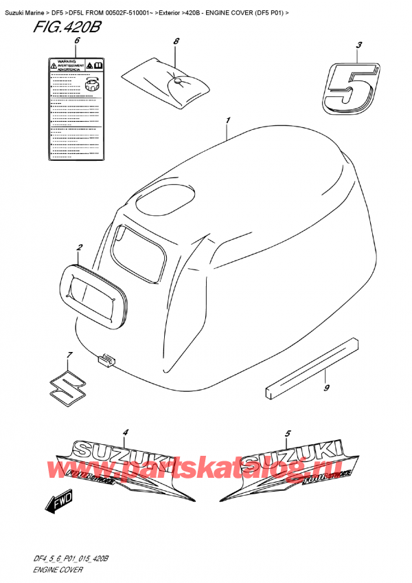   ,    , Suzuki DF5 S-L FROM 00502F-510001~ (P01)  2015 , Engine  Cover  (Df5 P01) -   () (Df5 P01)