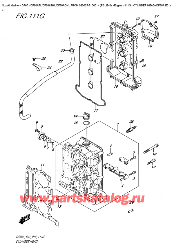 ������ ��������, �� �����, Suzuki DF60A TS / TL FROM 06002F-510001~ (E01) ������ 2015 ����, ������� ����� �������� (Df60A E01) - Cylinder  Head  (Df60A  E01)