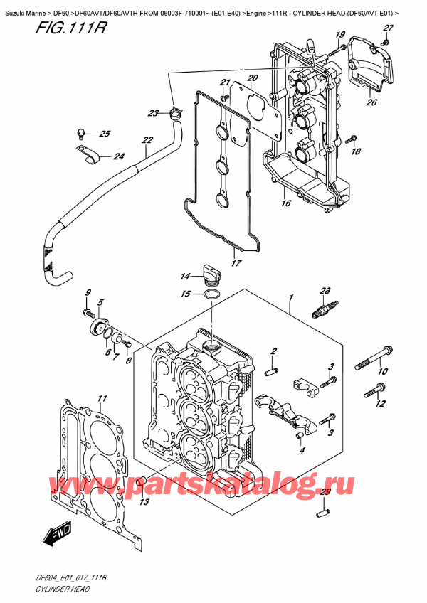  ,   , Suzuki DF60AV TL/TX FROM 06003F-710001~ (E01)  ,    (Df60Avt E01) / Cylinder  Head  (Df60Avt  E01)