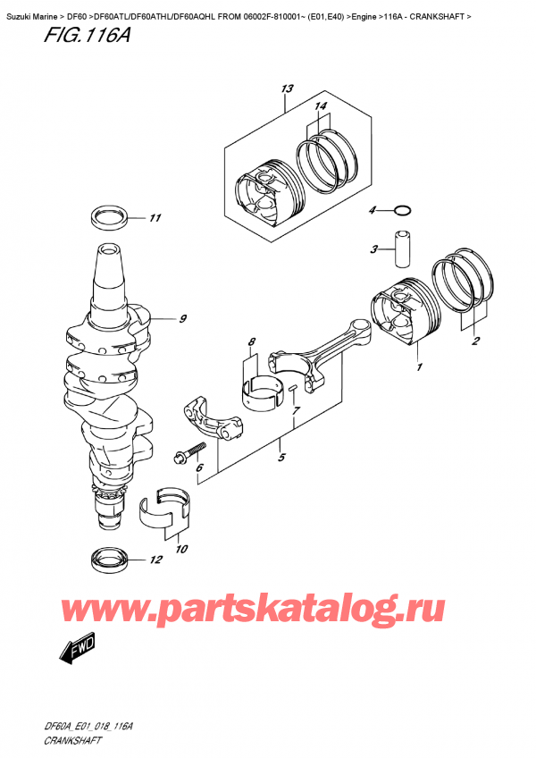 ������ ������������ ��������, �� �������� �����, Suzuki DF60A TS / TL FROM 06002F-810001~ (E01)  ������ 2018 ����, �������� - Crankshaft