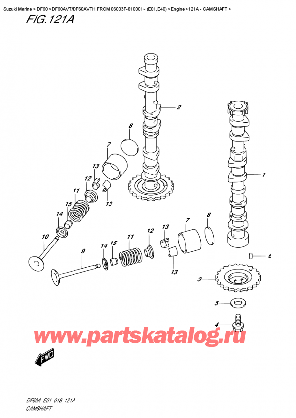 ��������� ������������ ��������, �� ��������� ���������, SUZUKI DF60AV TL / TX FROM 06003F-810001~ (E01) ������ 2018 ����, Camshaft