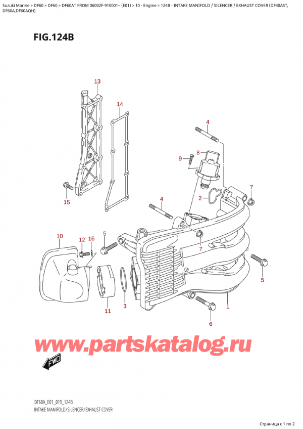 ,    , Suzuki Suzuki DF60 ATS / ATL  FROM 06002F-910001~  (E01 019), Intake  Manifold  /  Silencer  /  Exhaust  Cover (Df40Ast,