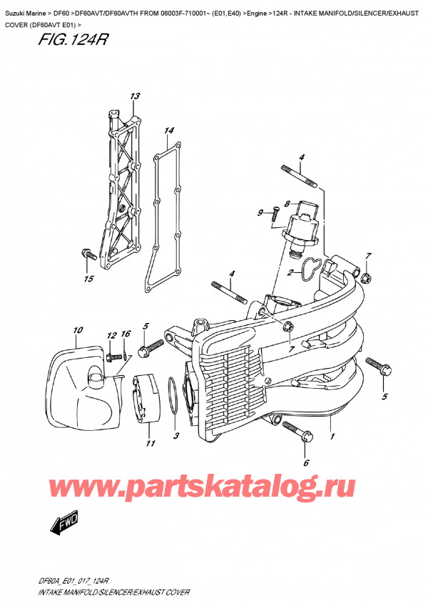 ������ ��������, �� ��������� �����, Suzuki DF60AV TL/TX FROM 06003F-710001~ (E01)  , Intake  Manifold/silencer/exhaust  Cover  (Df60Avt  E01)